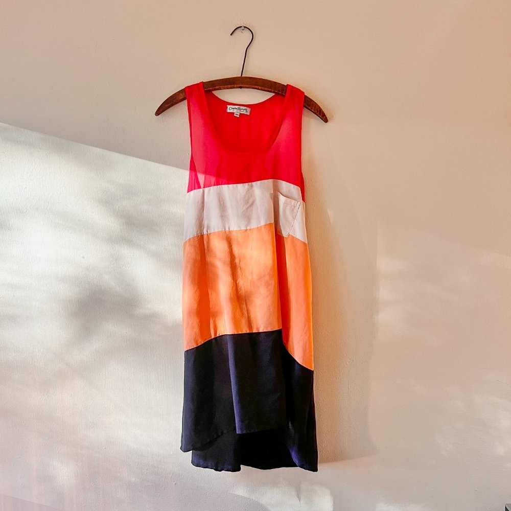 Claudia Richard Color Block High Low Sleeveless Shift Dress Striped Racerback